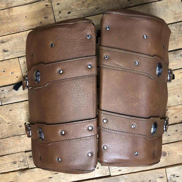 Indian Scout desert tan leather saddlebags